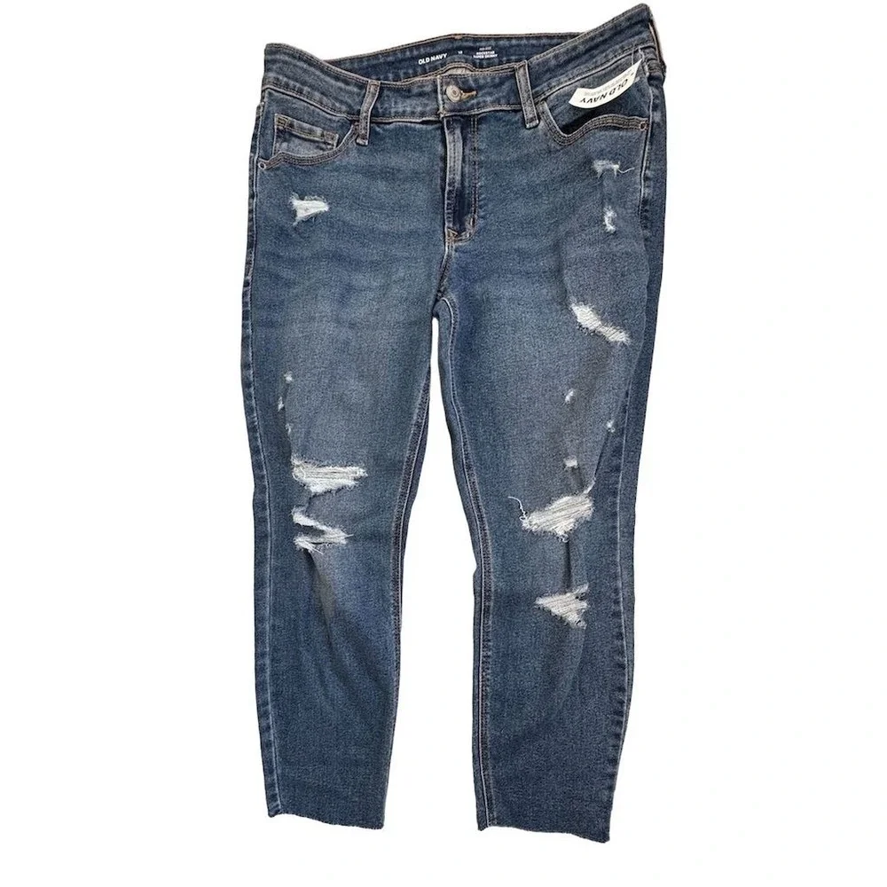 Old Navy Rockstar 12P Distressed Skinny Jeans Mid Rise Y2K Grunge Denim NWT - Picture 1 of 4